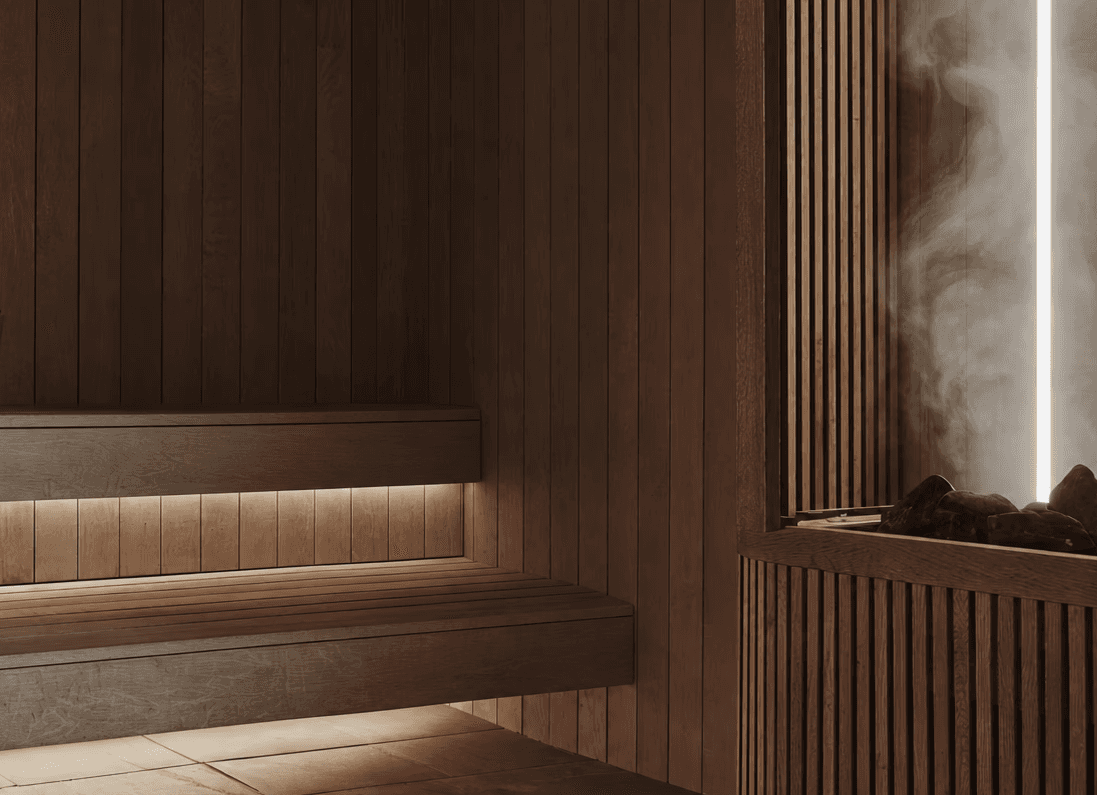 Idea wood-lined sauna with integrated lighting